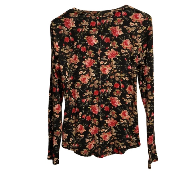 Pilcro Anth Split Neck Top Floral Print Long Sleeves - Picture 2 of 9